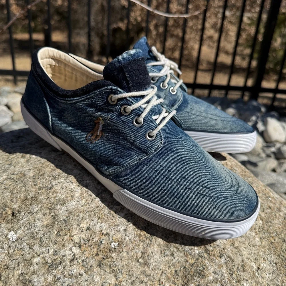 POLO RALPH LAUREN Men's Blue Faxon Classic Low-Top Denim Sneakers Chambray 11 D
